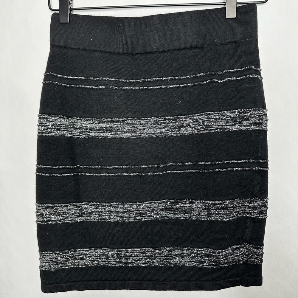 Rock & Republic Black Silver Metallic Stripe Bodycon Skirt Y2K Size Small Glam - Picture 8 of 10